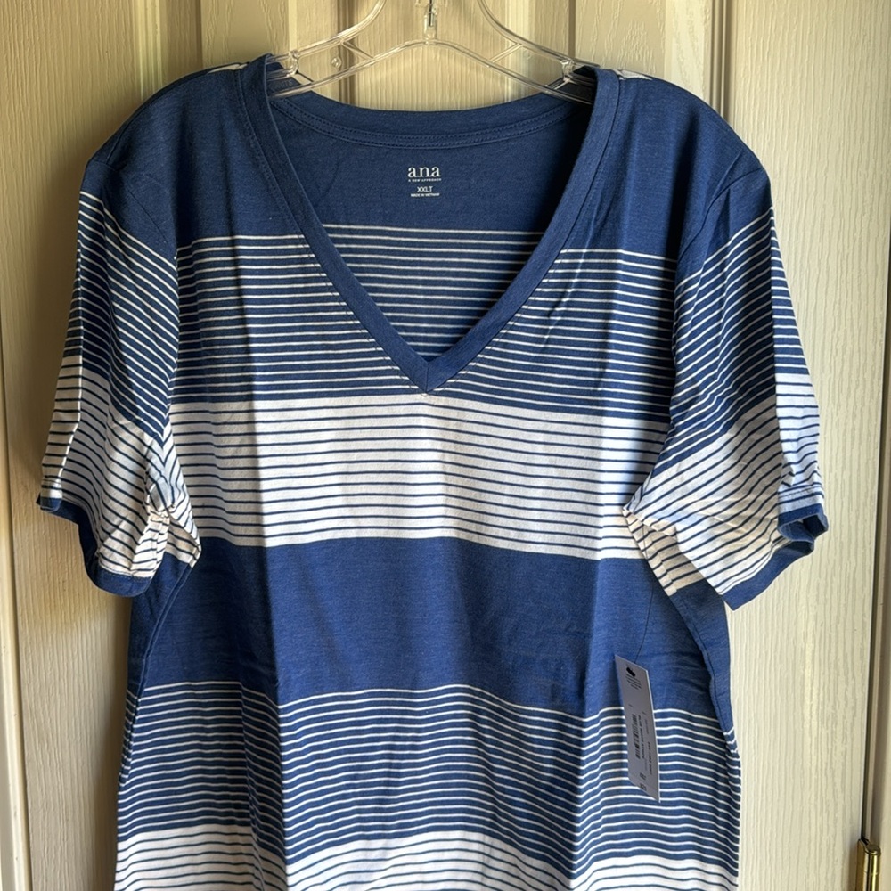 #NWT ANA BLUE & WHITE STRIPE PULLOVER TEE SHIRT XXLT